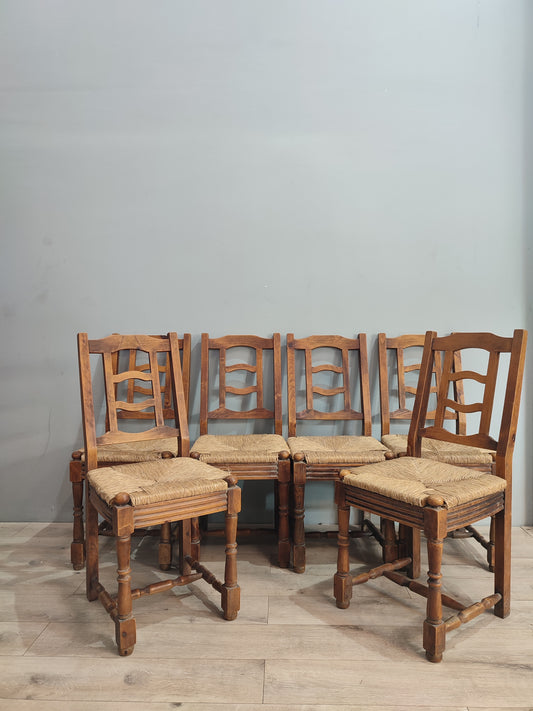 64806 Set n 6 sedie in legno e paglia