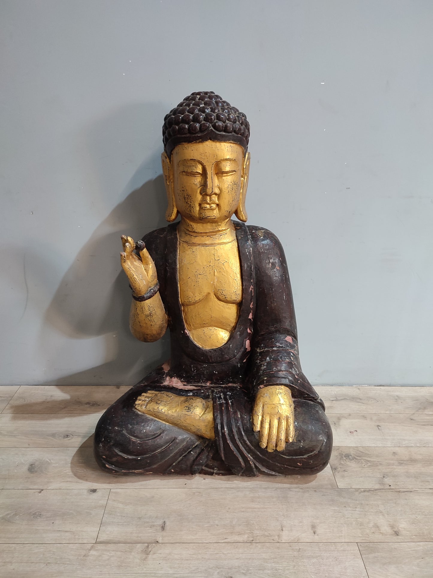 43256 Grande scultura buddha in legno dipianto