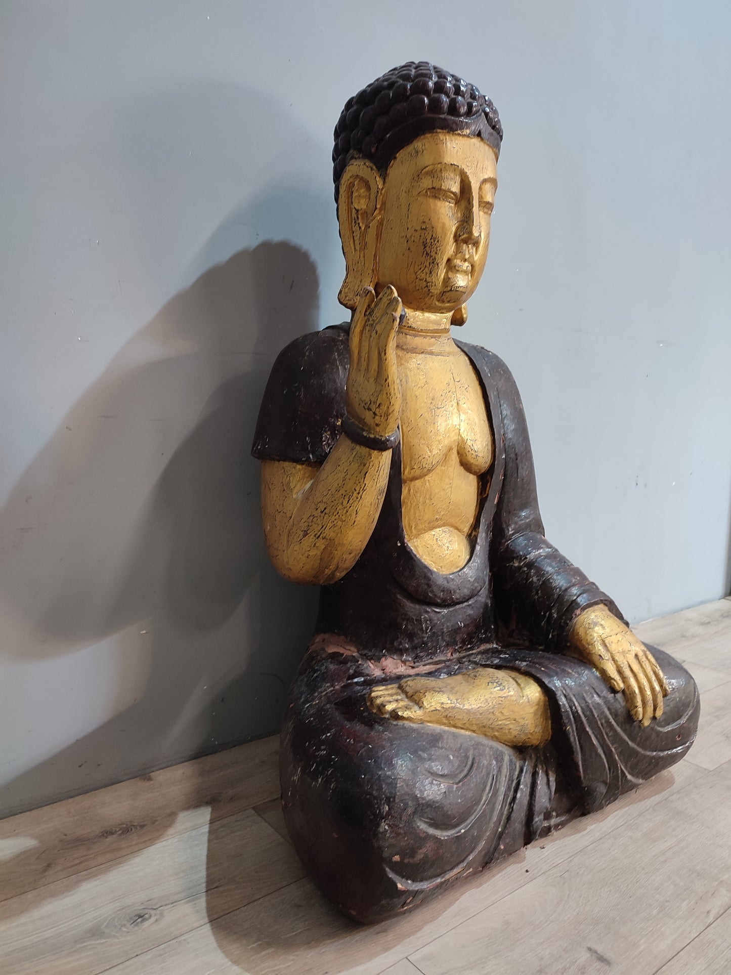 43256 Grande scultura buddha in legno dipianto