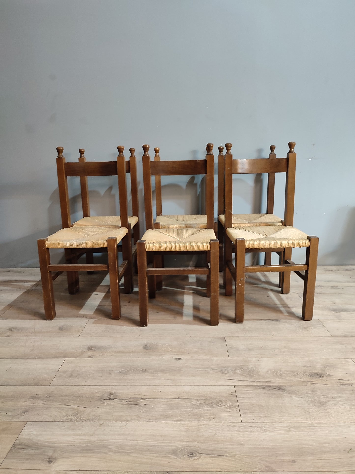 66847 set n 6 sedie in legno con seduta in paglia