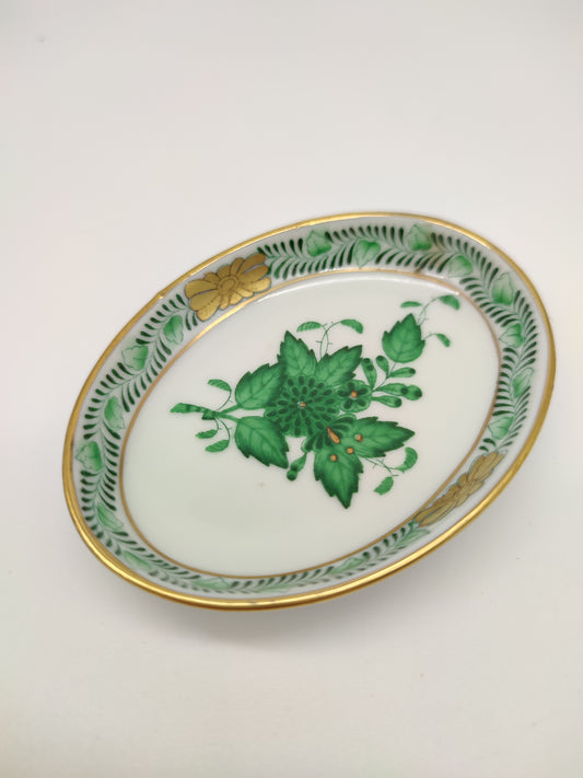 68741 Piattino rotondo in ceramica Herend con decorazione foglie