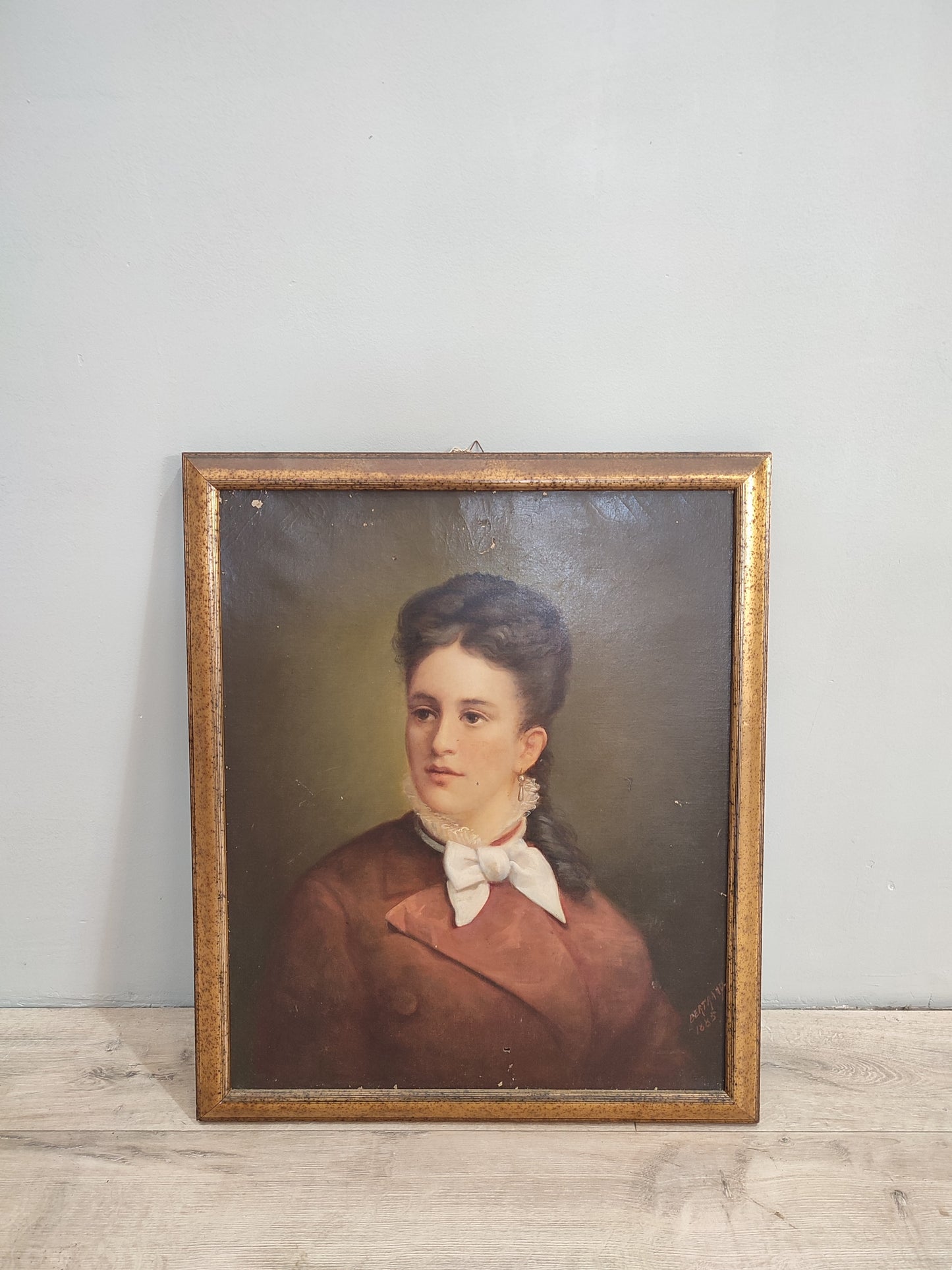 72708 Quadro ritratto donna, olio su tela, Bertrano, 1885
