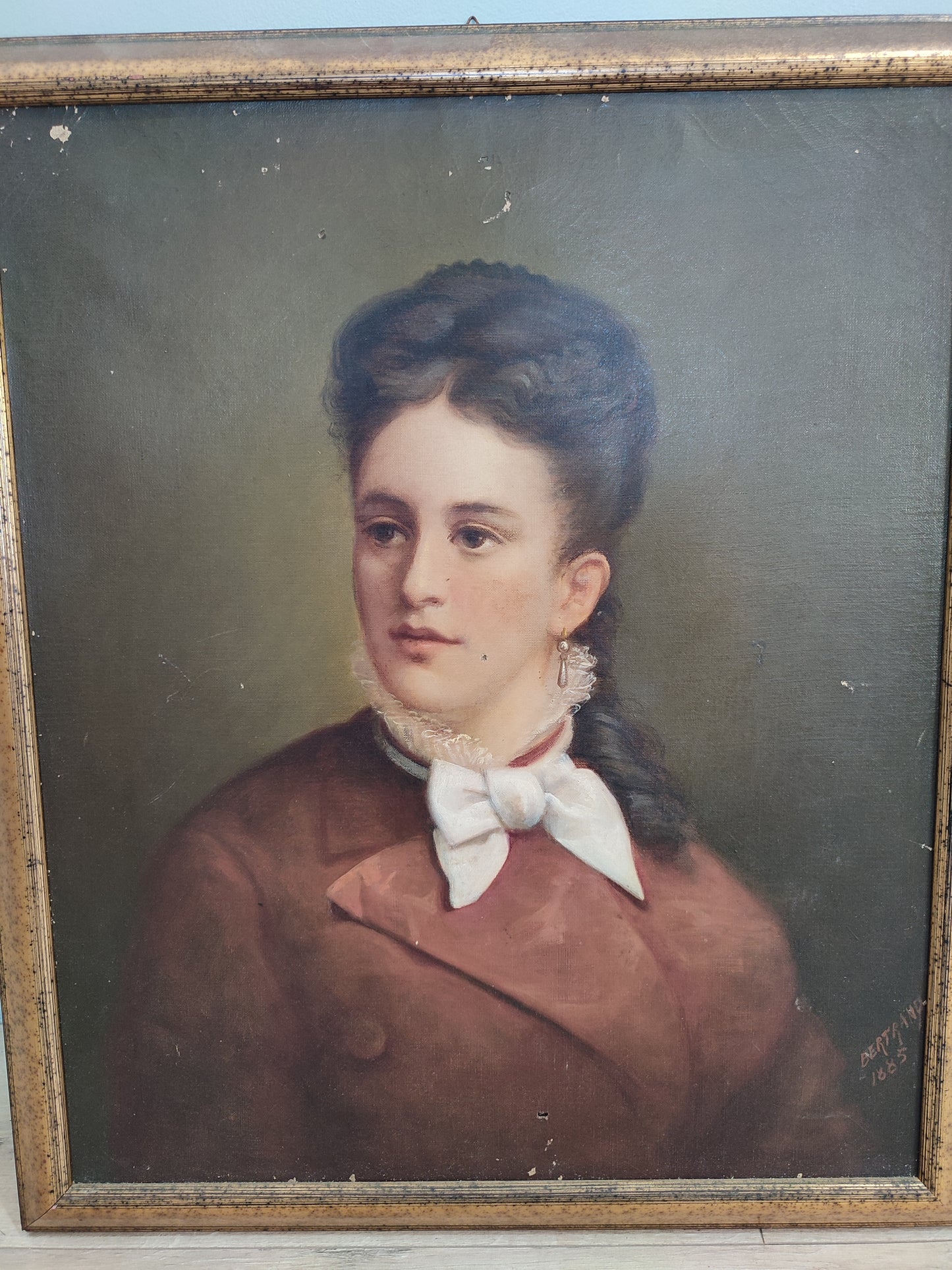 72708 Quadro ritratto donna, olio su tela, Bertrano, 1885