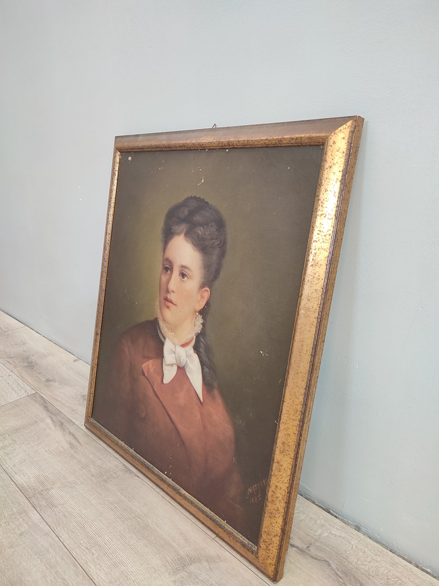 72708 Quadro ritratto donna, olio su tela, Bertrano, 1885