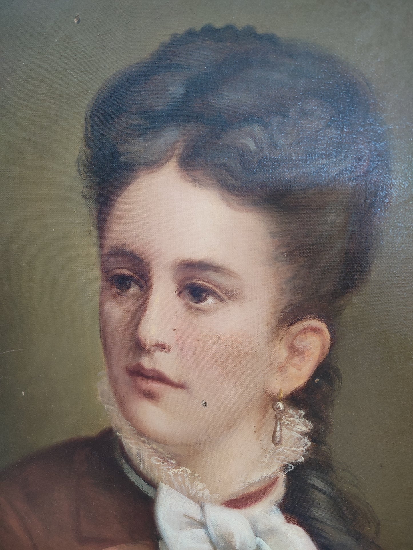 72708 Quadro ritratto donna, olio su tela, Bertrano, 1885