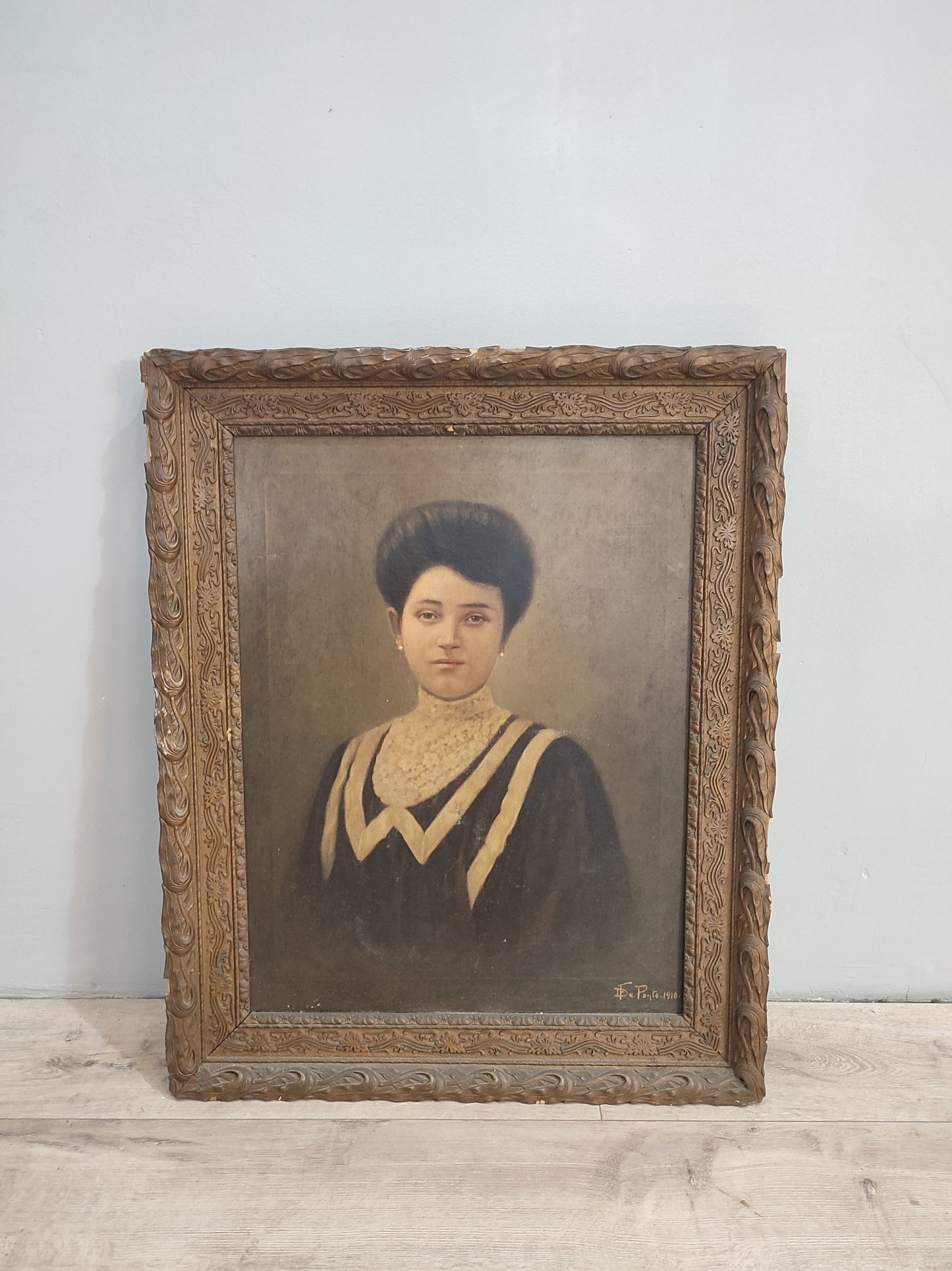 72709 Quadro ritratto donna, olio su tela, De Ponte, 1910