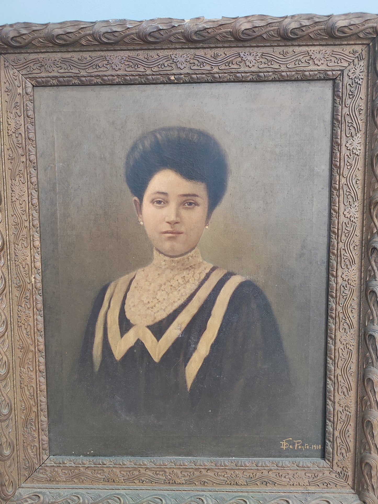 72709 Quadro ritratto donna, olio su tela, De Ponte, 1910