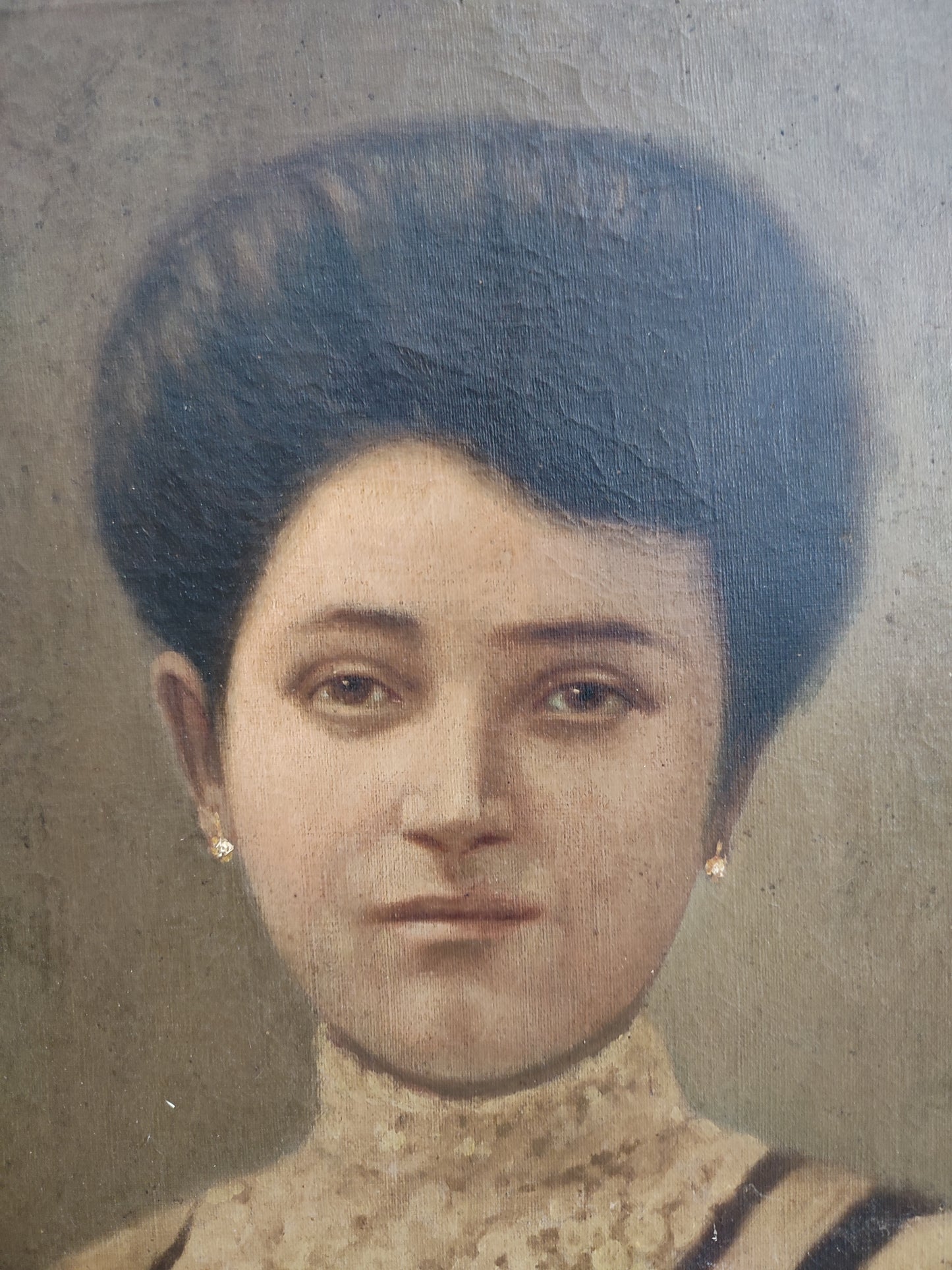 72709 Quadro ritratto donna, olio su tela, De Ponte, 1910