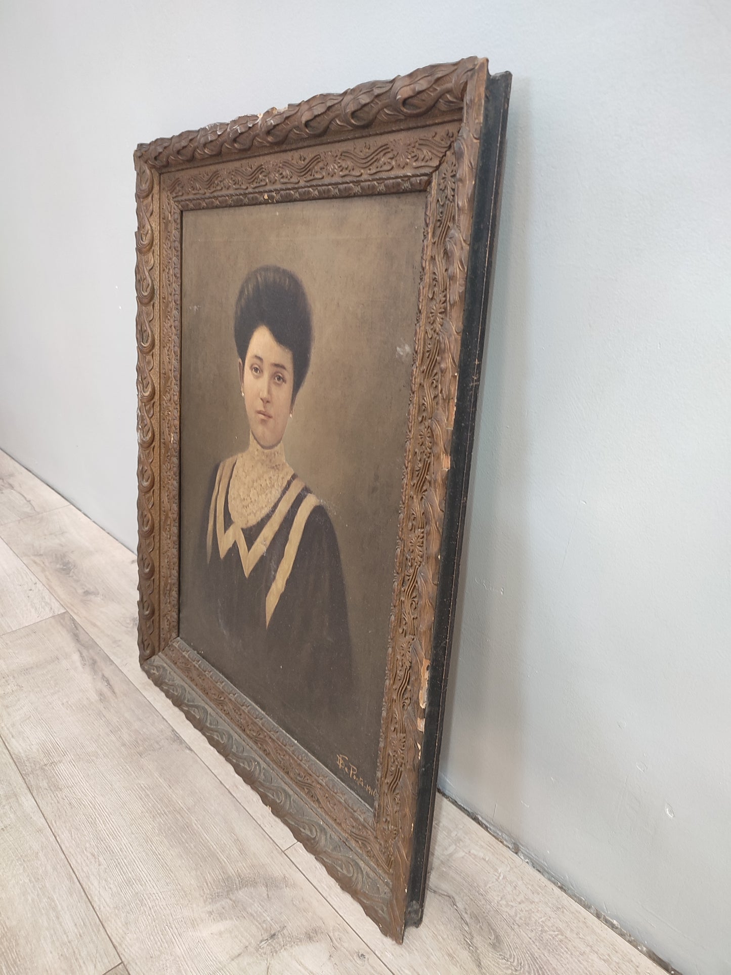 72709 Quadro ritratto donna, olio su tela, De Ponte, 1910