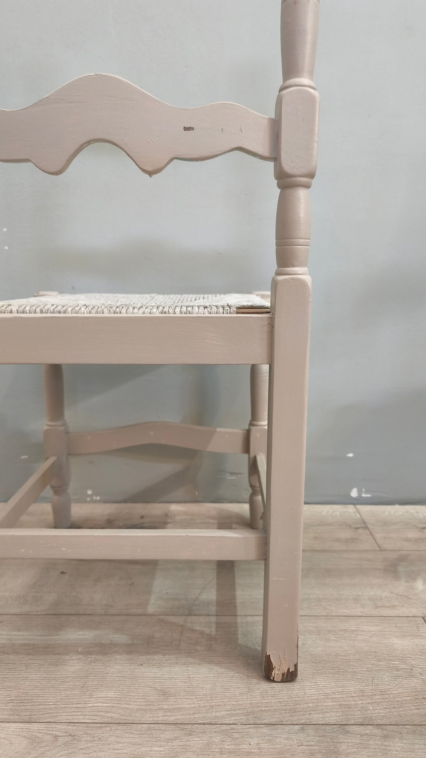 77878 Set n 6 sedie grigie in legno con seduta in paglia