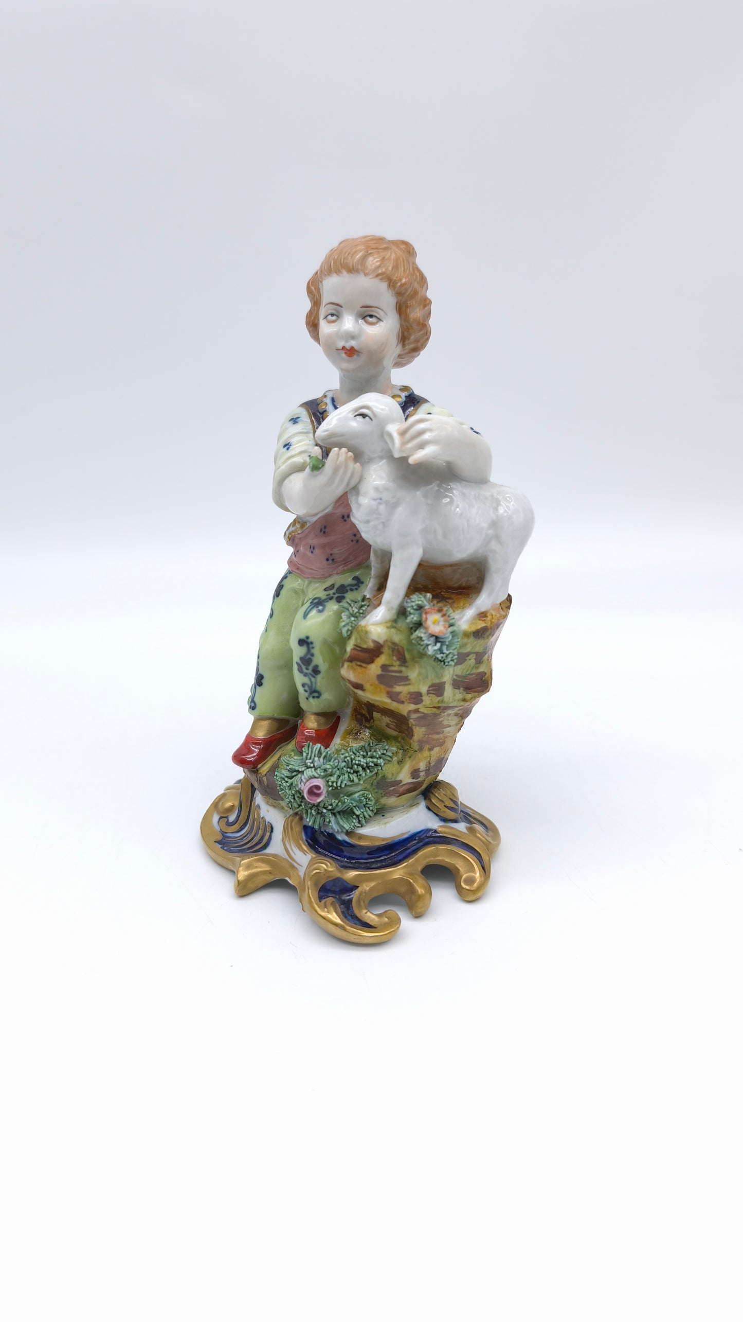 78241-1 Statuina fanciullo con agnello in ceramica Limoges