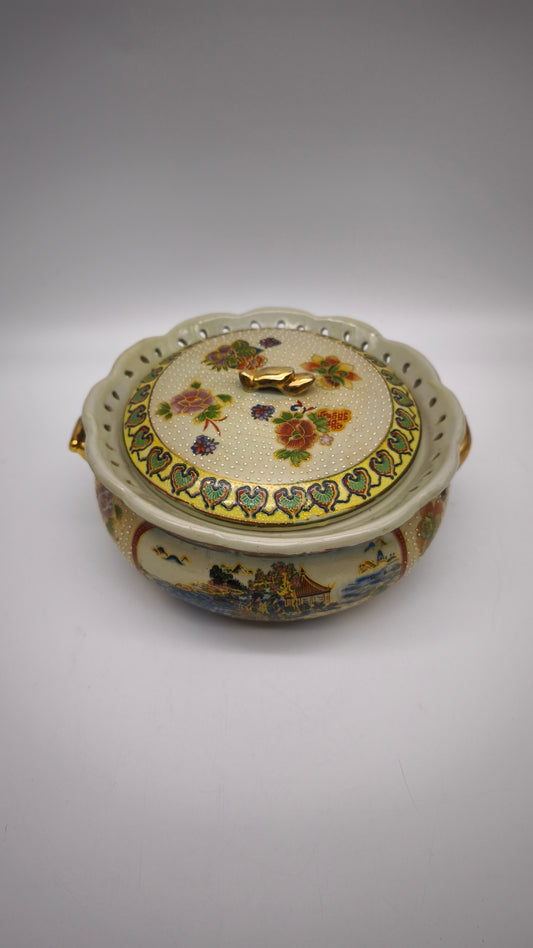 79485 Centrotavola in ceramica Golden Satsuma con coperchio