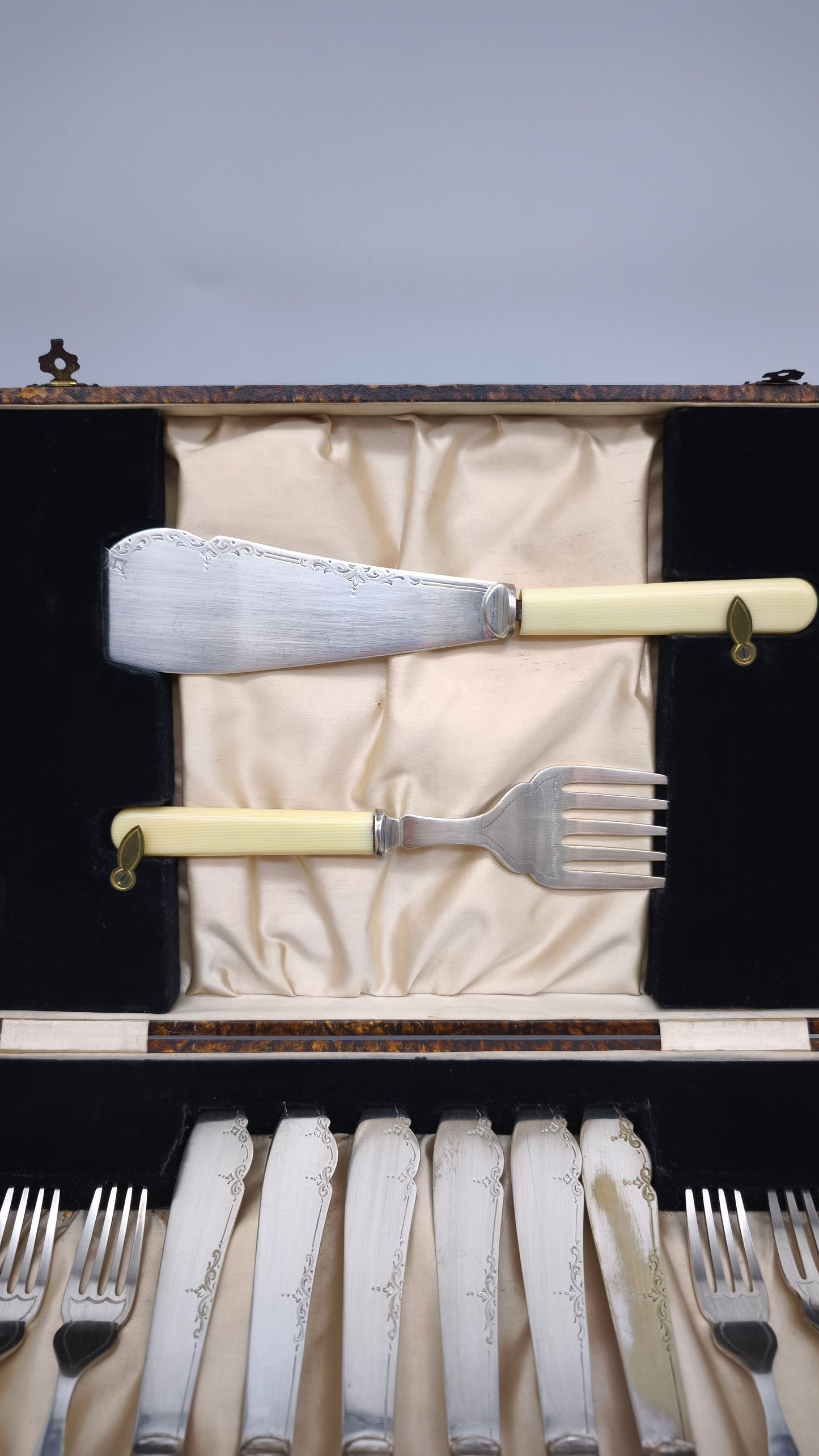 79477 Servizio posate da pesce n 6 persone, silver plated e bachelite