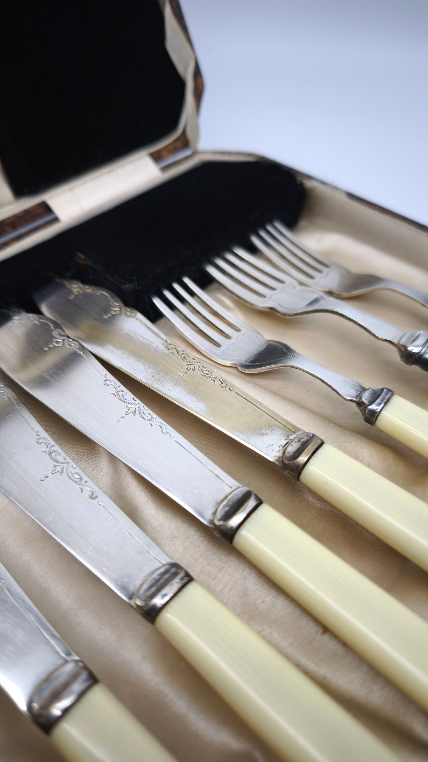 79477 Servizio posate da pesce n 6 persone, silver plated e bachelite