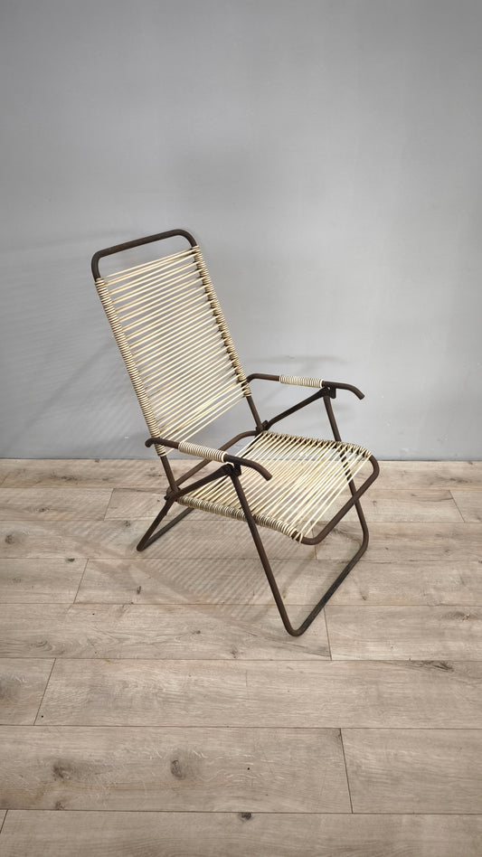 79635 Sdraio pieghevole vintage in ferro e corda in pvc