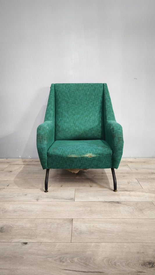 80168 Poltroncina originale anni '50/'60 in ferro e tessuto verde