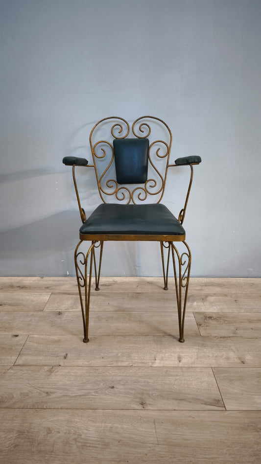 80466 Poltrona in ferro dorato e seduta verde