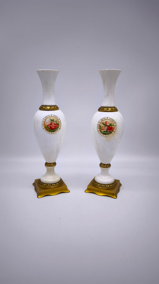 81344 Coppia di vasi in marmo e ottone