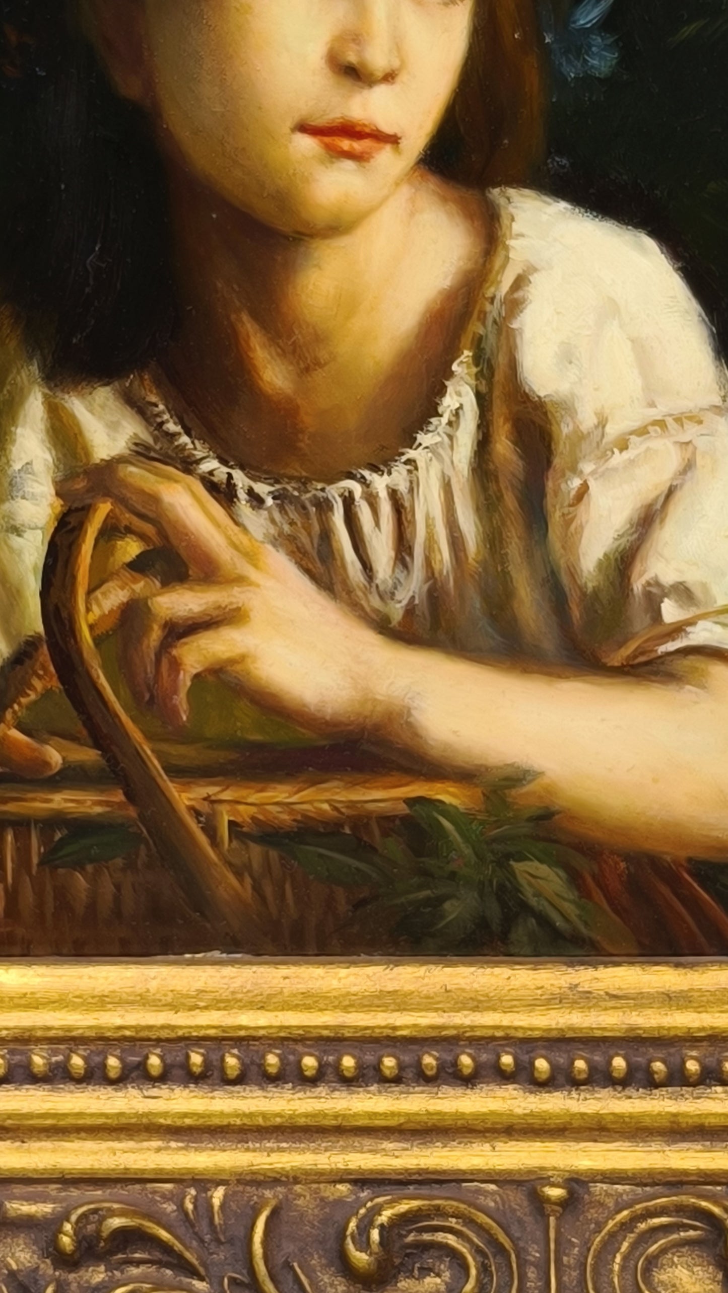 81841-2 Quadro dipinto a olio con cornice dorata lavorata
