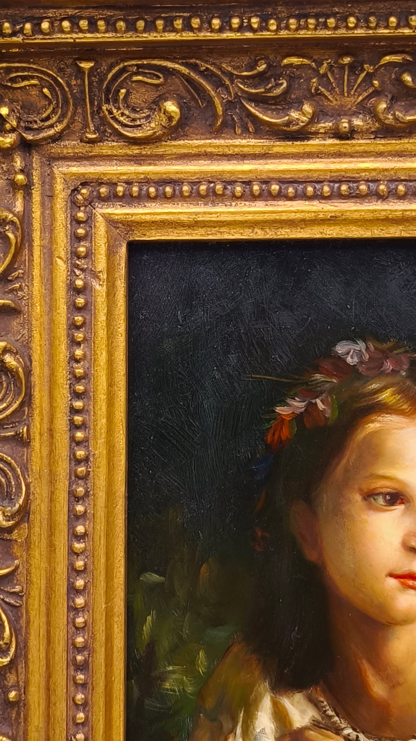 81841-2 Quadro dipinto a olio con cornice dorata lavorata