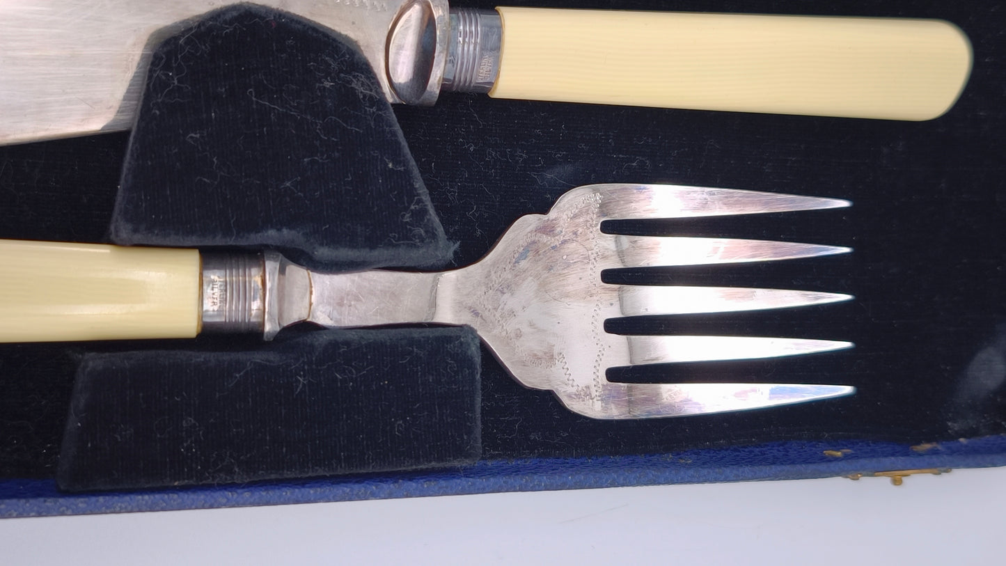82141 Coppia di posate silver plated da portata da pesce
