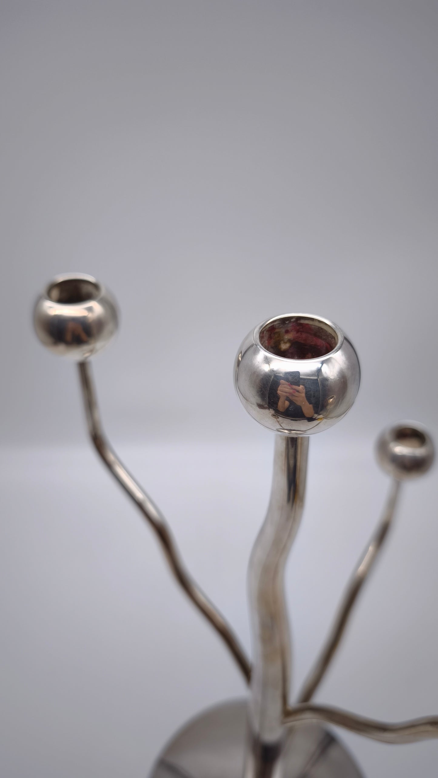 82607 Candelabro in metallo argentato Mesa Italy, anni '80
