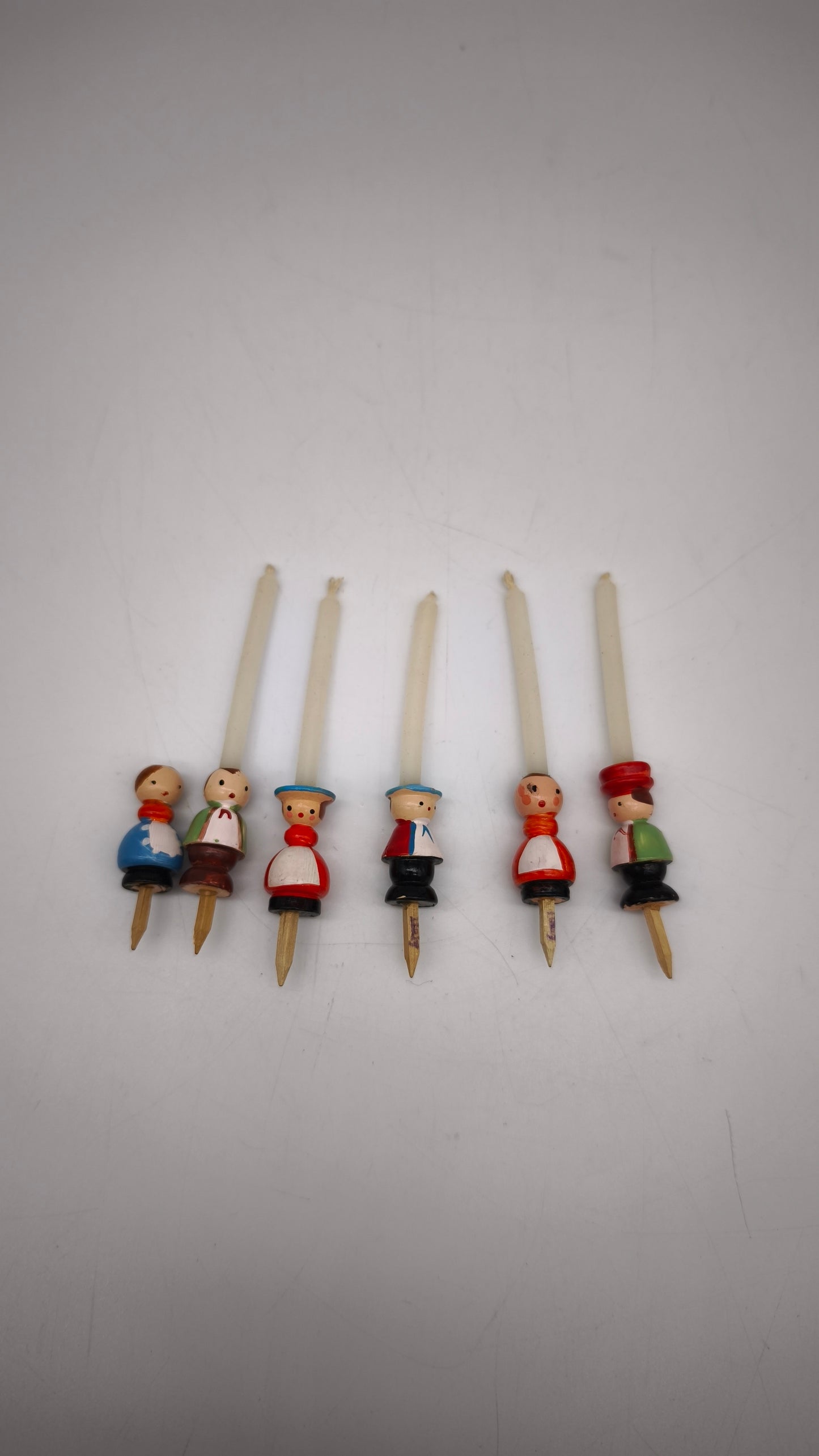 83149 Set n 6 porta candeline vintage in legno