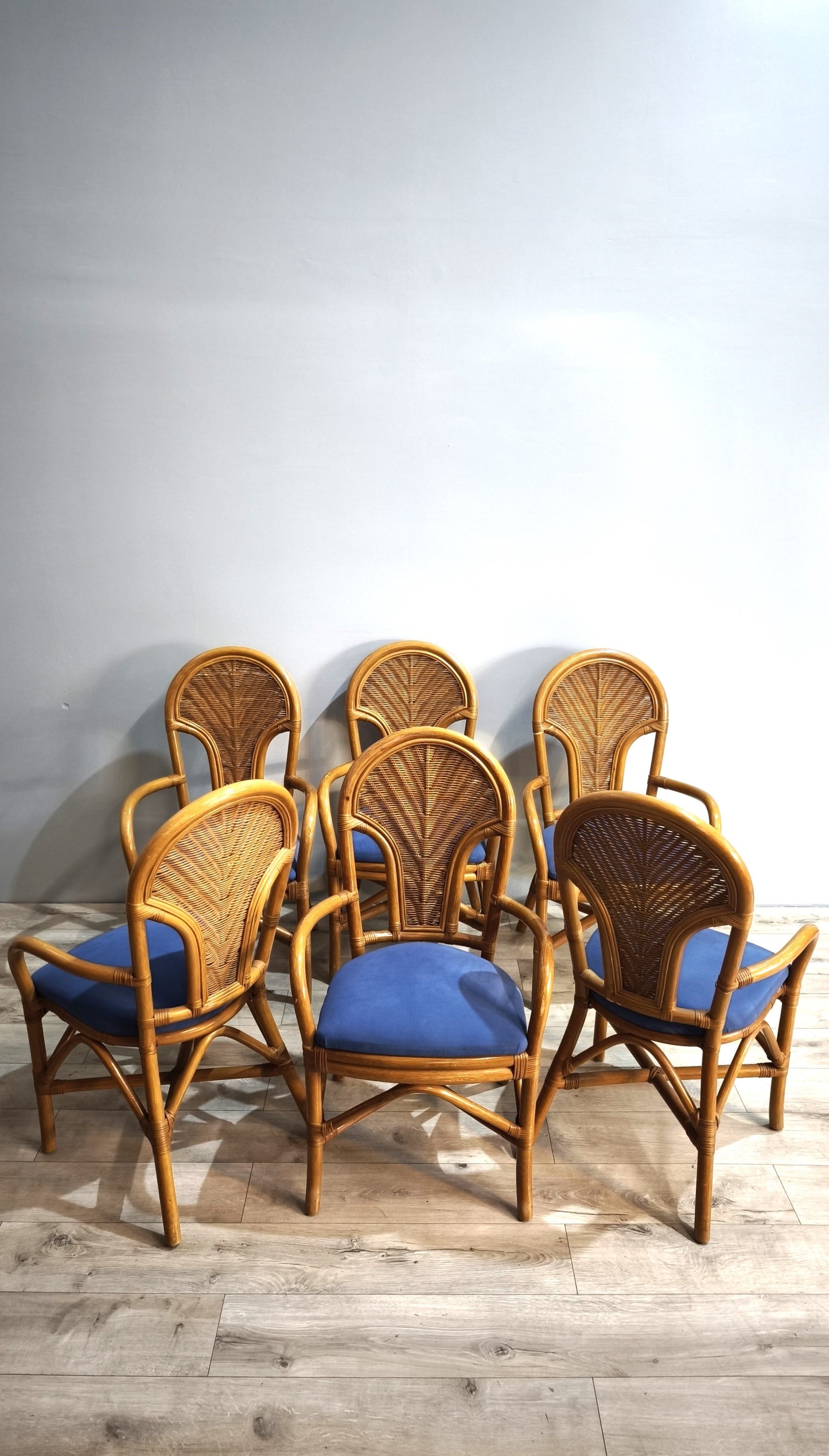 84226 Set n 6 sedie in bambù con seduta blu