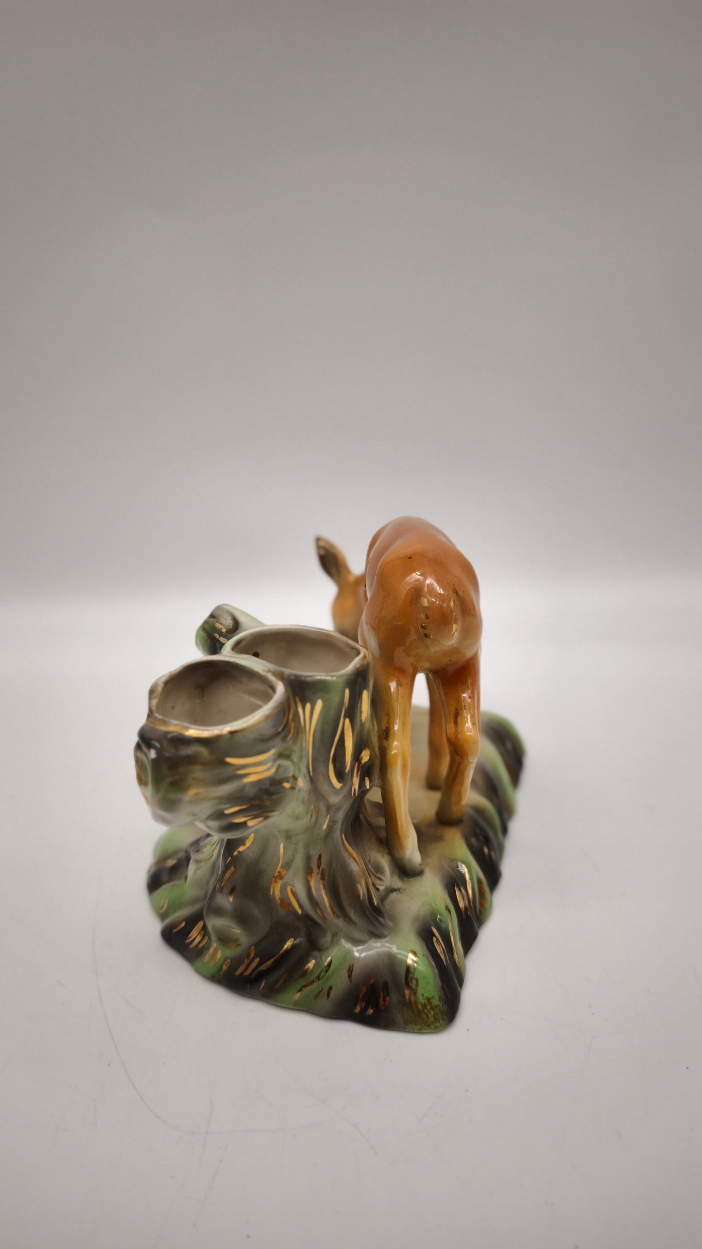 84450 Vasetto in ceramica vintage con statuina cerbiatto