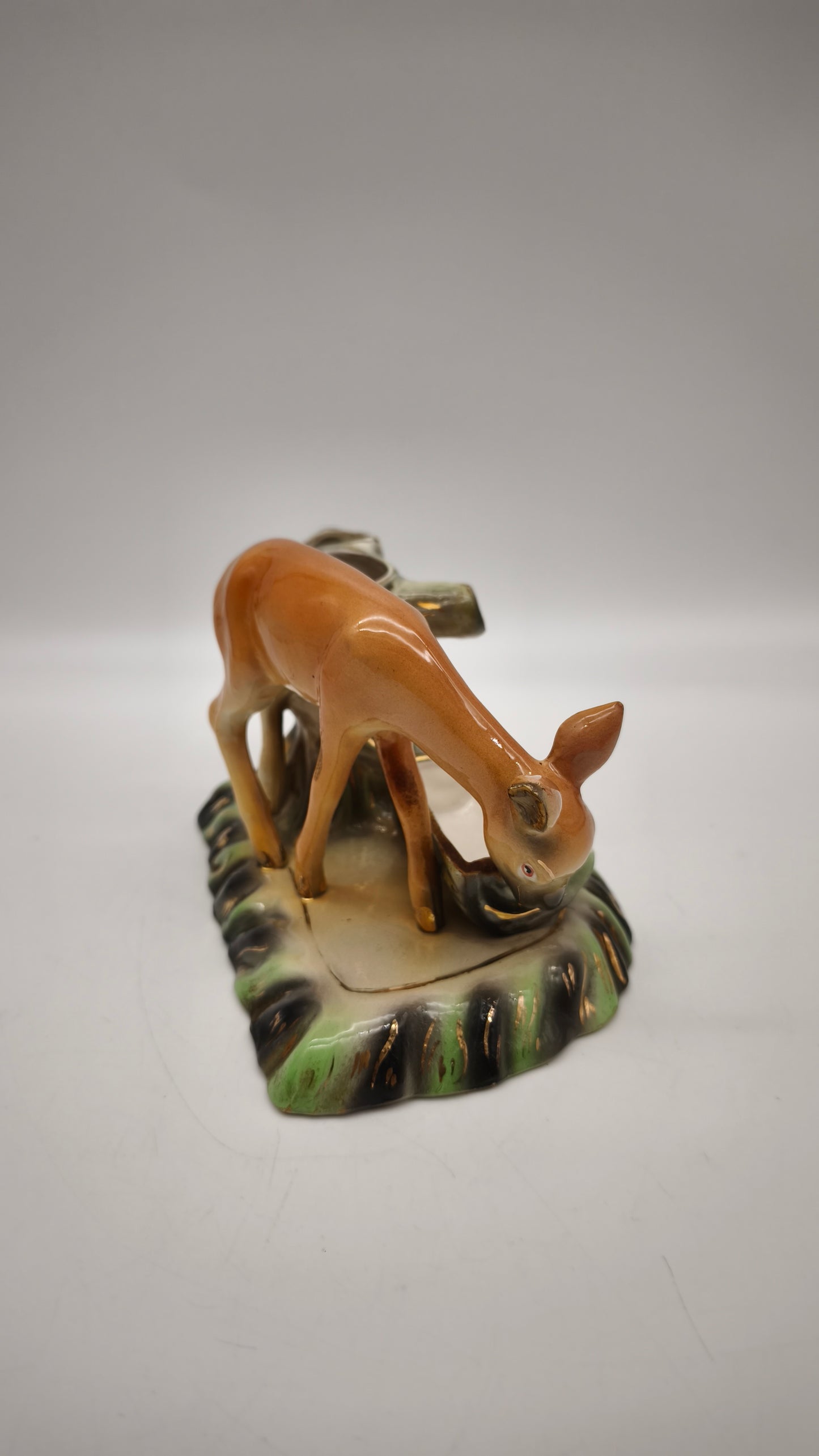 84450 Vasetto in ceramica vintage con statuina cerbiatto
