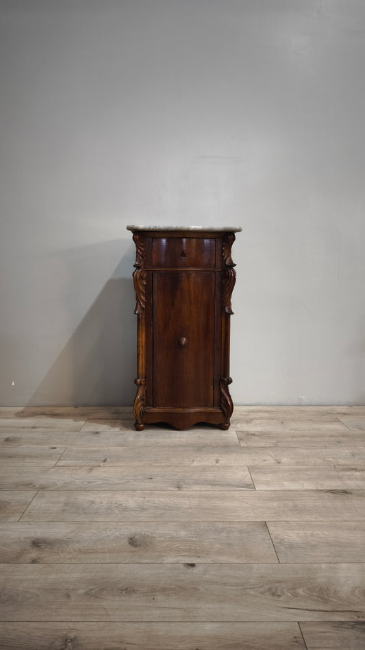 86247 Comodino in legno con piano in marmo grigio
