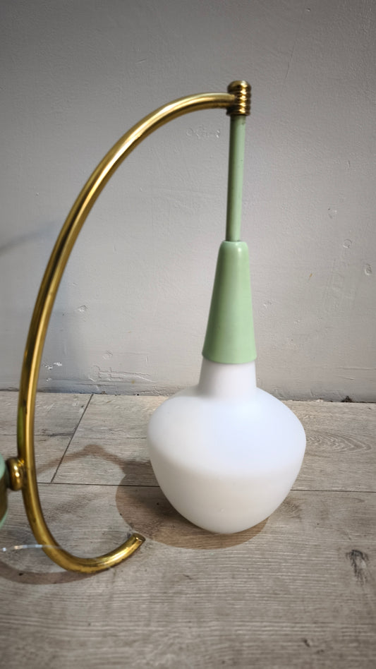 87748 Lampadario anni '60 in metallo verde e dorato