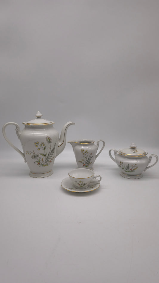 88323 Servizio da caffè per 10 persone in ceramica con decoro a motivo floreale