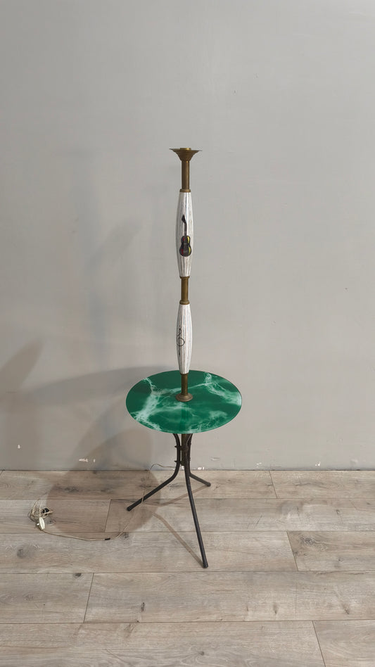 87980 Piantana vintage con decorazioni in ceramica