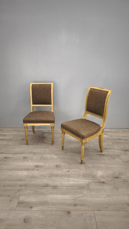 89392 Sedia con struttura in legno dorato e stoffa marrone