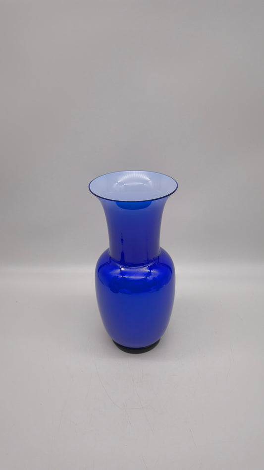 89588 Vaso Opalino in vetro di Murano blu mare e lattimo firmato Venini 2000