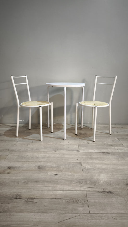 89794 Set n 2 sedie con tavolo rotondo in ferro bianco