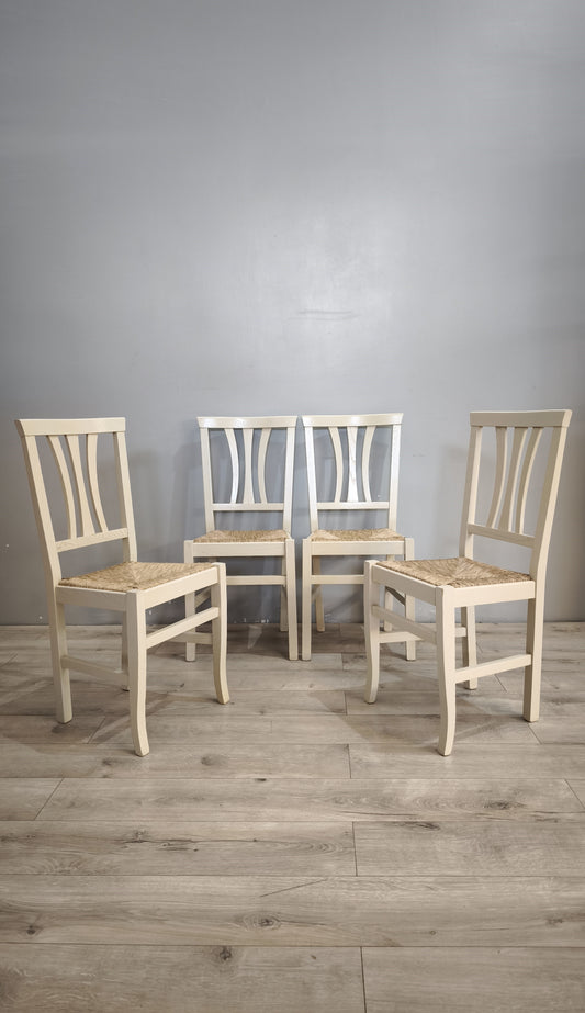 90043 Set n 4 sedie color tortora con seduta in paglia