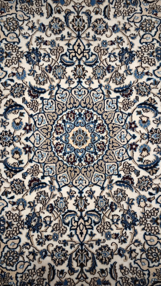 91109 Tappeto bianco e blu con decorazione floreale 215cm x 120cm