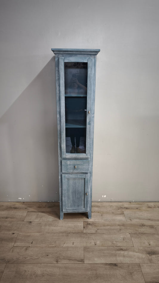 91711 Libreria vetrina a colonna in legno dipinta azzurra