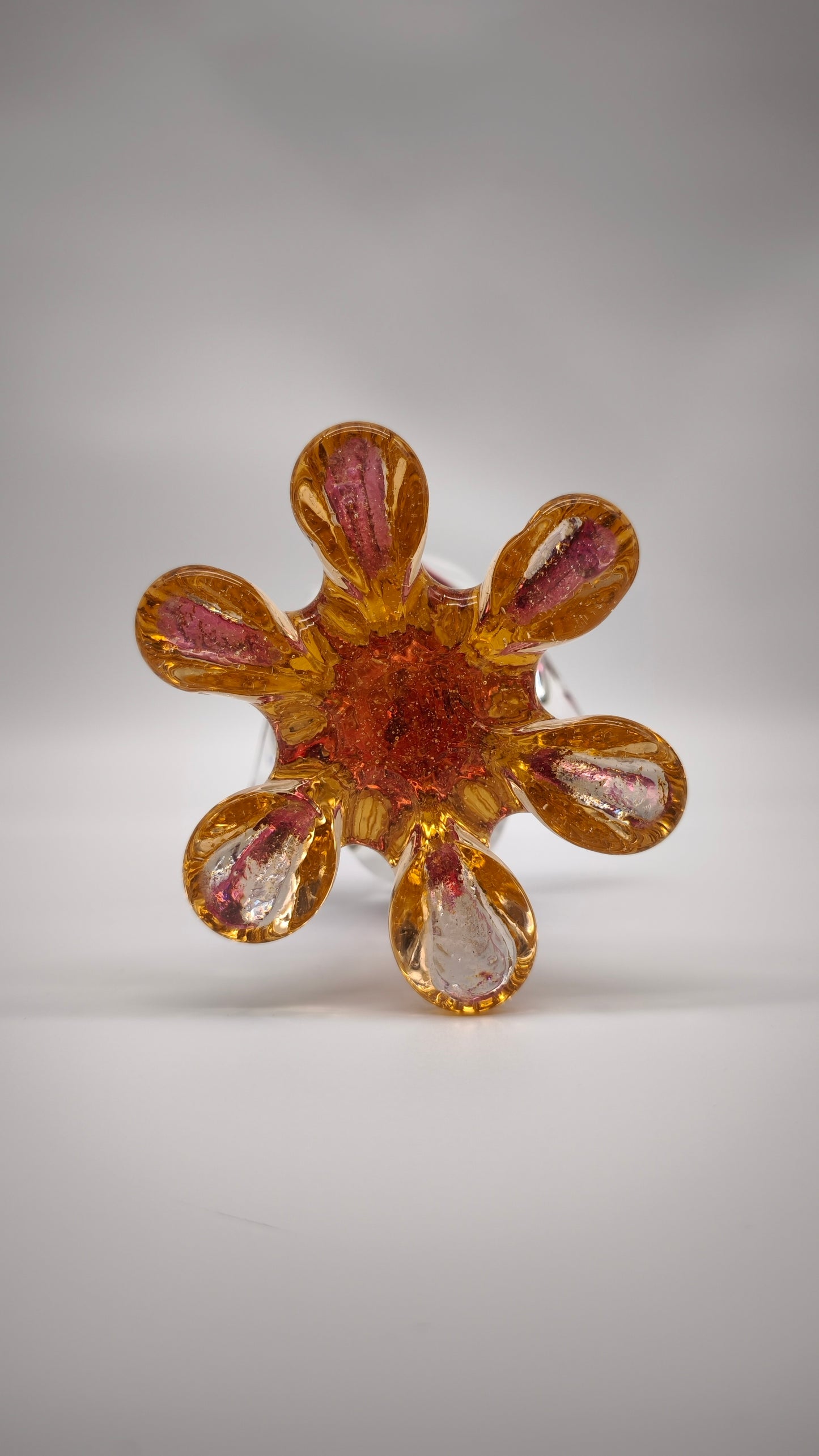 92133 Uccello in vetro di Murano con interno rosa e base arancio