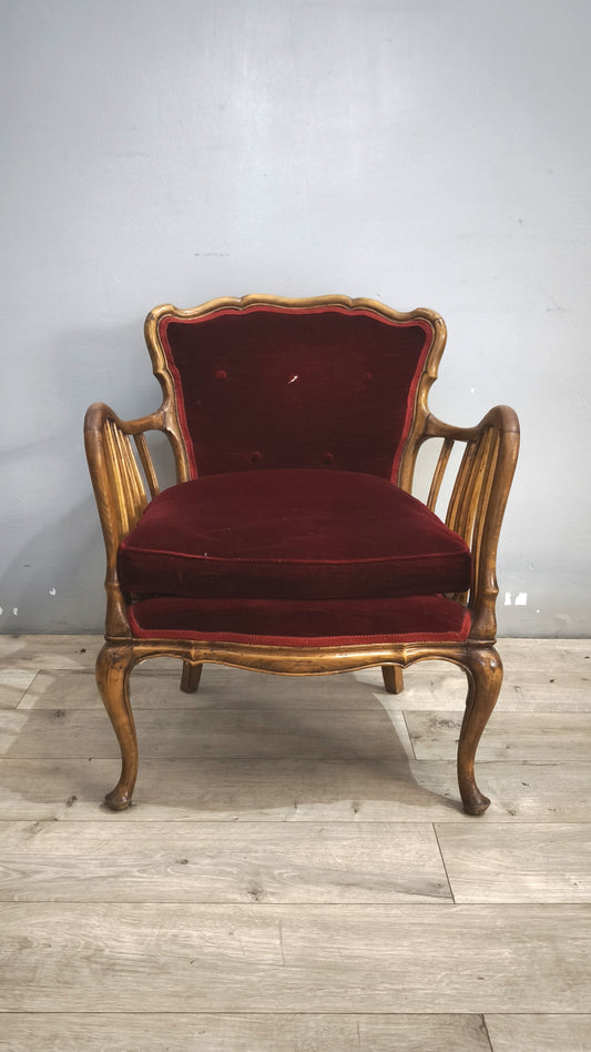 93009 Coppia di poltroncine in legno e tessuto rosso