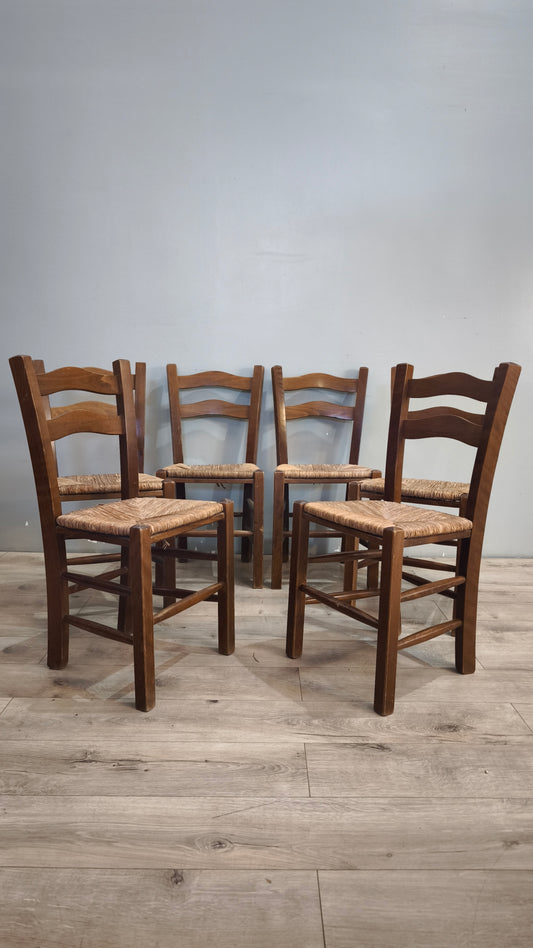 94136 Set n 6 sedie in legno con seduta in paglia