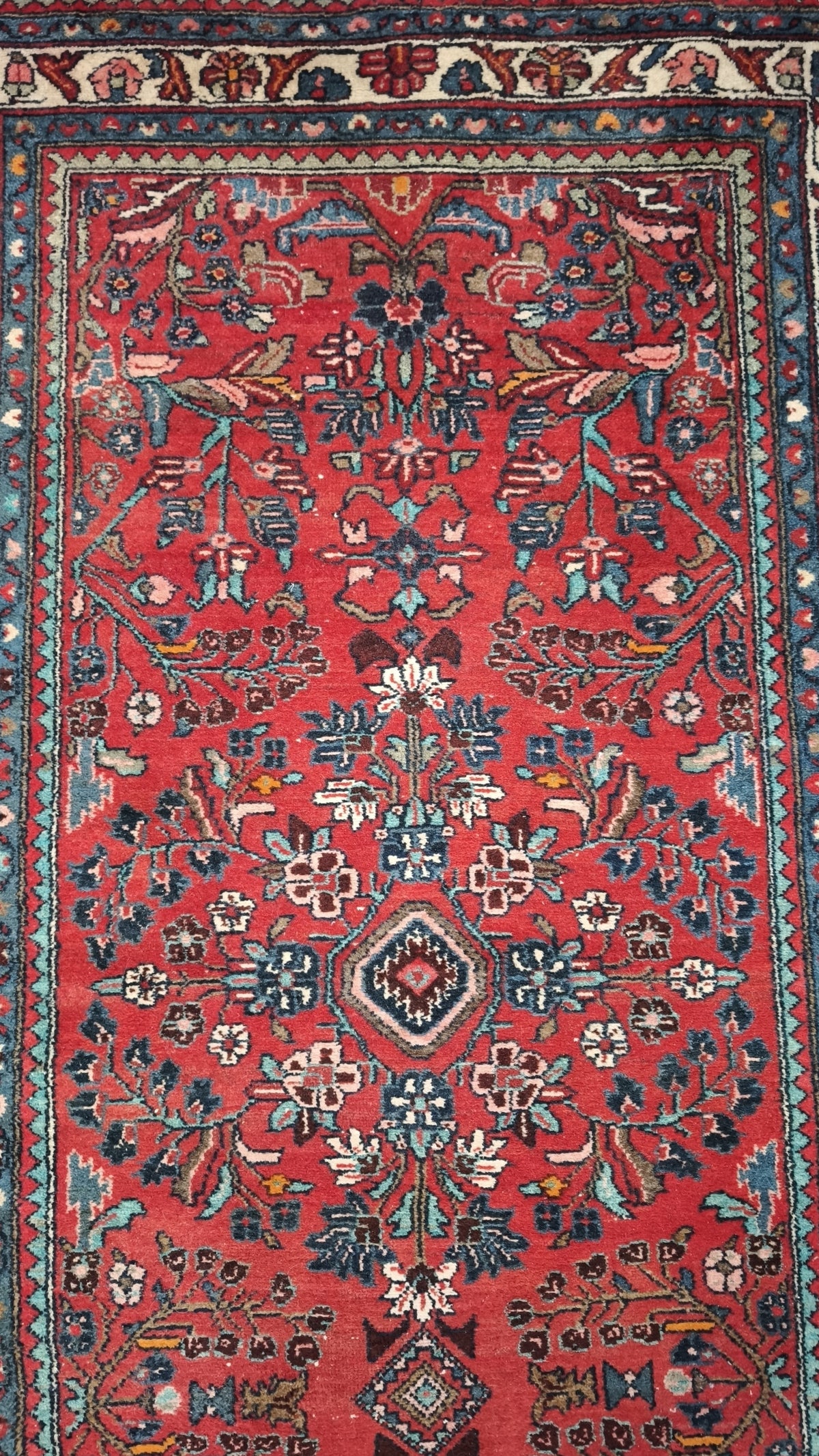 94234 Tappeto Mikado rosso con decoro a motivo floreale 115cm x 283cm