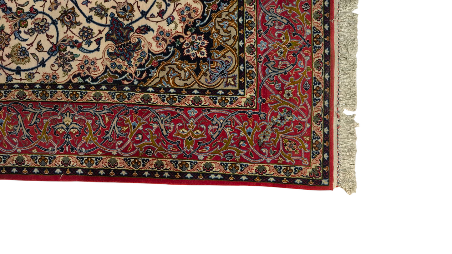 78306 Tappeto con decorazioni a motivo floreale rosso e beige