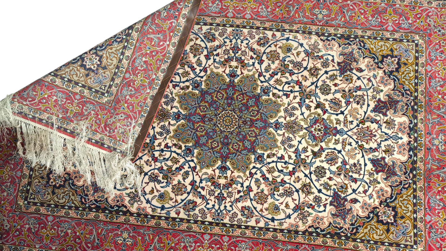 78306 Tappeto con decorazioni a motivo floreale rosso e beige
