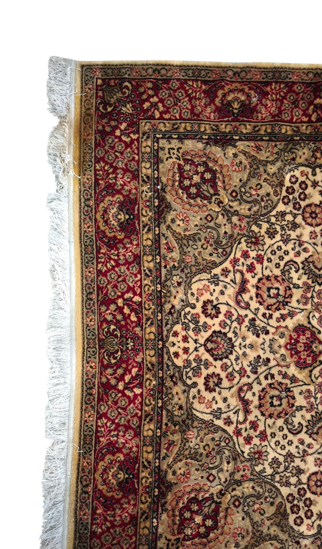 77501 Tappeto rosso e beige con decorazione a motivo floreale