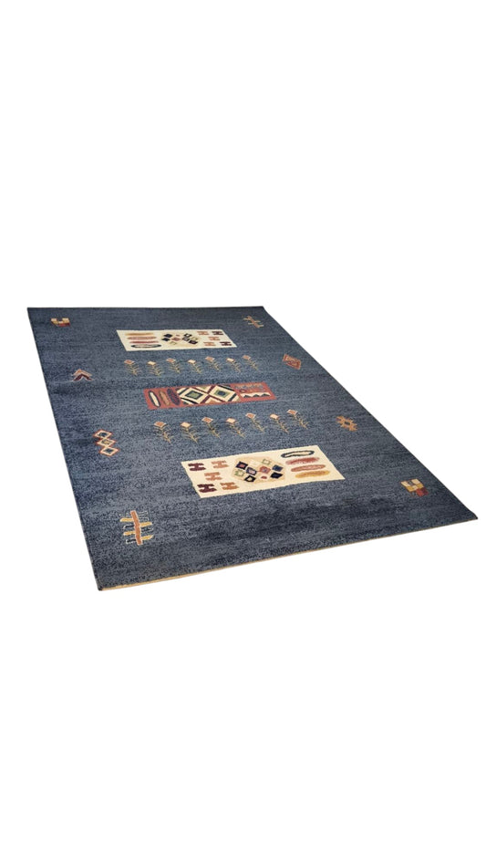 79382 Tappeto moderno grigio e blu con decorazione a motivo floreale 160cm x 230cm