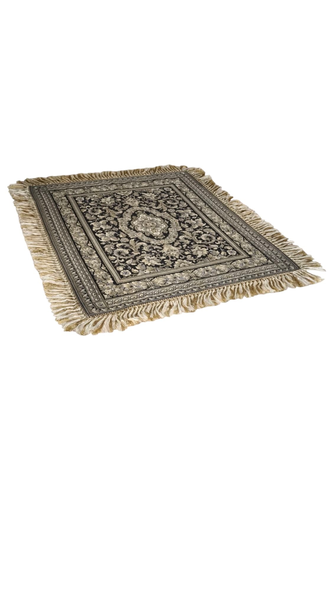 79383 Tappeto grigio e nero con decorazione a motivo floreale