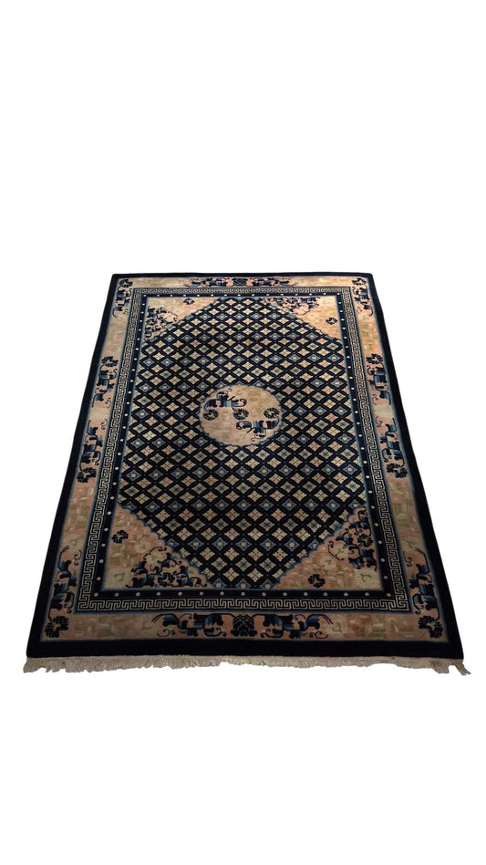 85657 Tappeto in fibra naturale blu e rosa